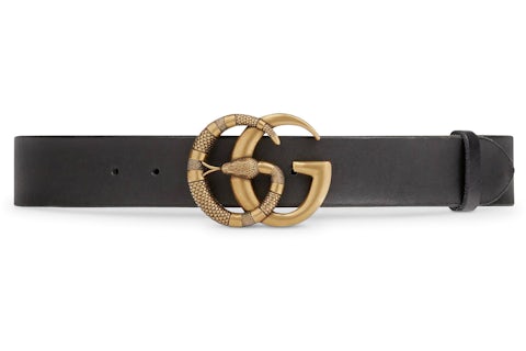 Gucci Cintura Doppia G Fibbia con Serpente Nero in Leather with