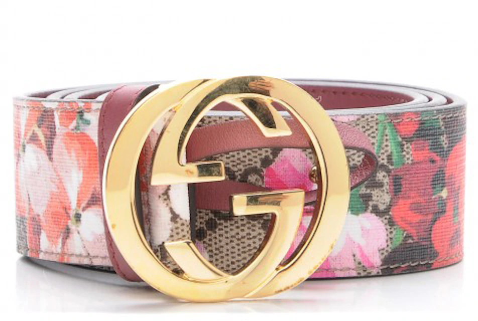 Gucci Belt GG Supreme Blooms Pink Coated Canvas with Gold-tone