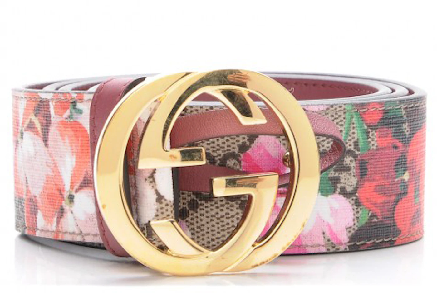 Gucci Belt GG Supreme Blooms Pink in Coated Canvas with Gold-tone - US
