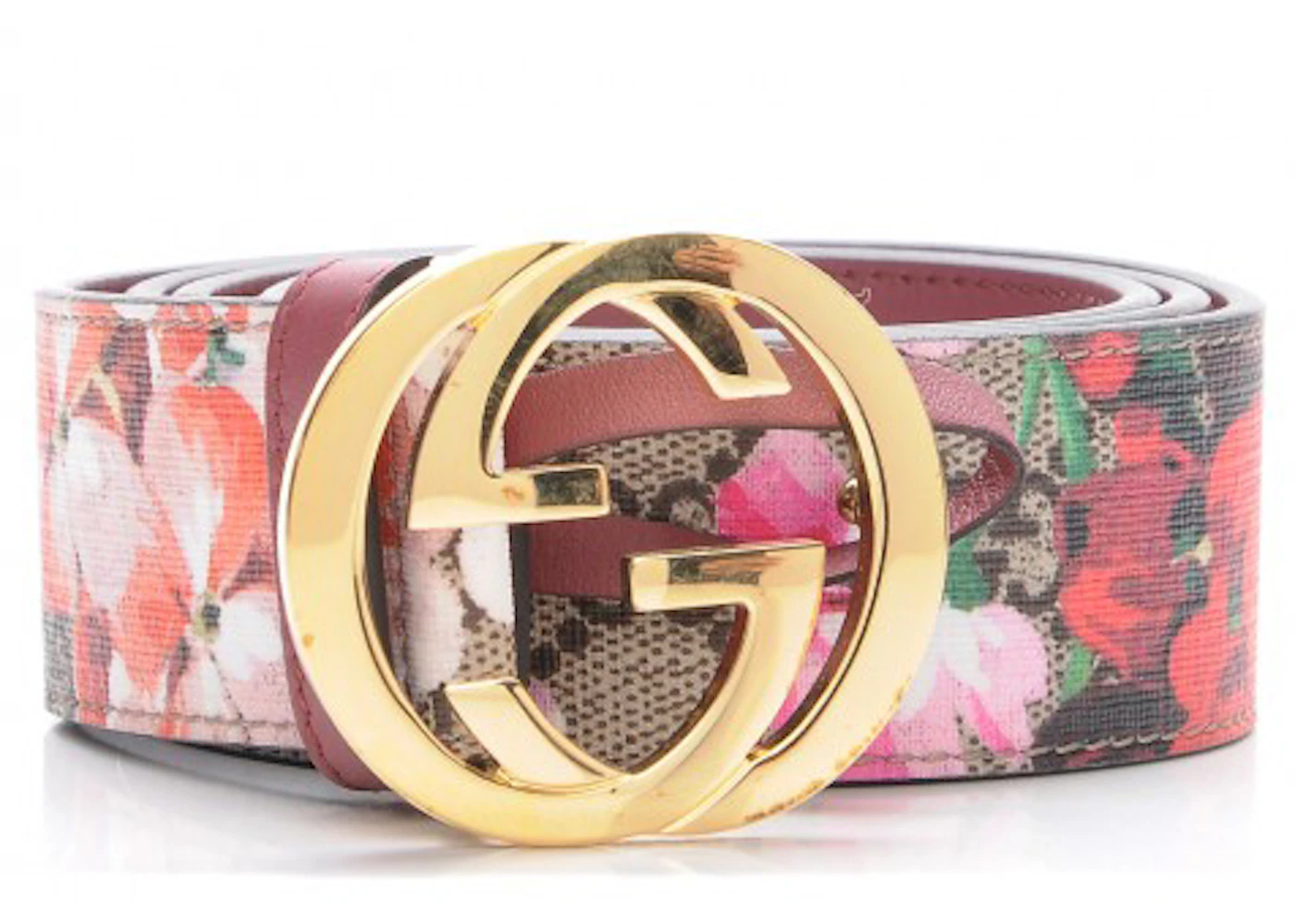 Gucci Belt GG Supreme Blooms Pink in Coated Canvas with Gold-tone - US