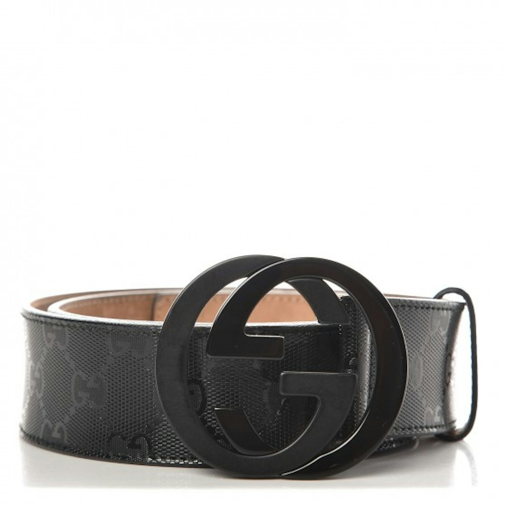 pære Isse Distribuere Gucci Belt GG Imprime Interlocking G Black Buckle 1.5 W Black in Leather  with Black