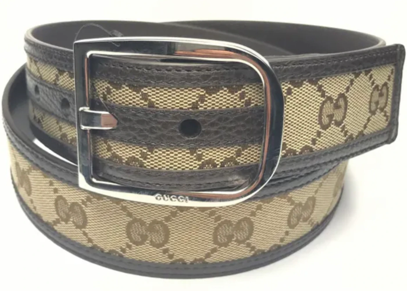 Gucci Belt GG Supreme Leather 1.5 Width Beige/Ebony in Canvas/Leather ...