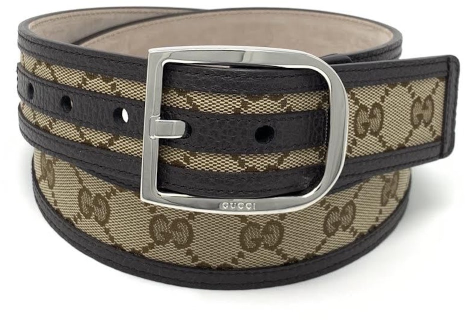 Gucci Belt GG Supreme Leather Trimmed 1.5W Beige/Ebony in Canvas