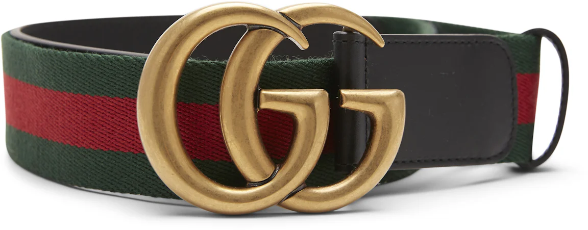 Gucci Belt Green/Red Web Double G Brass Buckle 1.5W Black in Canvas ...