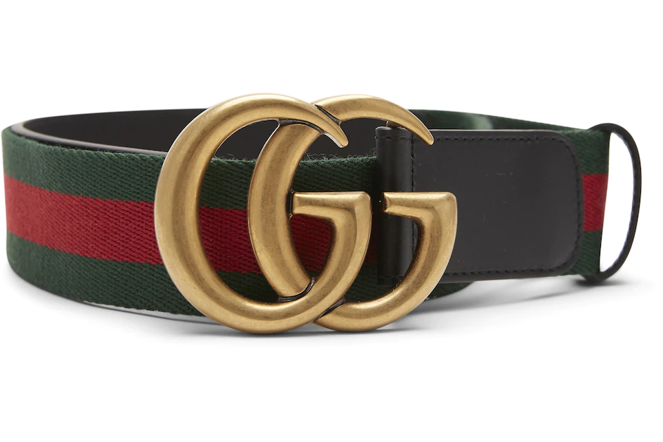 Gucci Belt Green/Red Web Double G Brass Buckle 1.5W Black
