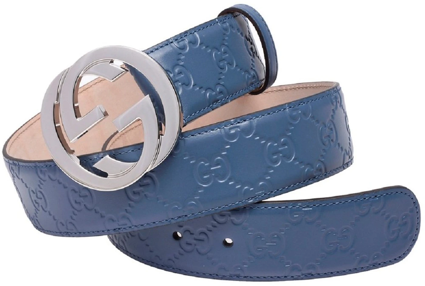 Gucci Blue Striped Canvas and Leather Interlocking G Buckle Belt 85 CM Gucci