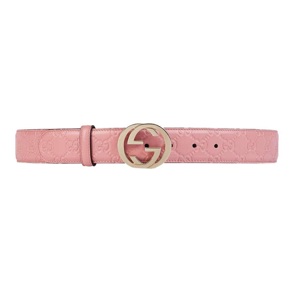 Gucci Belt Guccissima Monogram Interlocking G Soft Pink in Leather