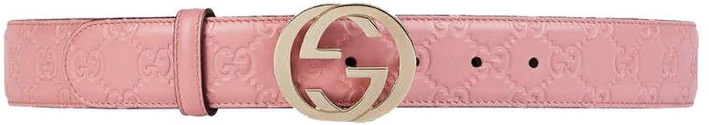 Gucci Pink Guccissima Leather Interlocking GG Buckle Belt 100CM