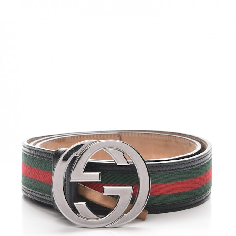 Gucci Interlocking G Belt Monogram Web Black/Green/Red in Calfskin