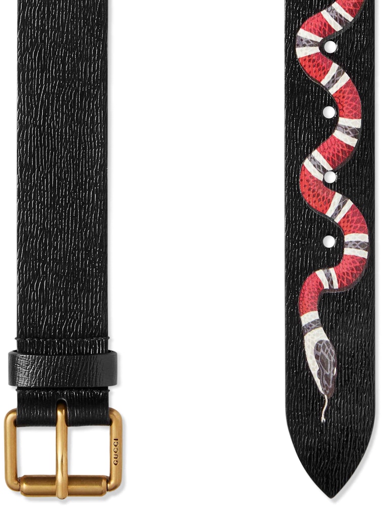 Gucci Belt Kingsnake 1.5W Black in Textured Leather with Antique Brass