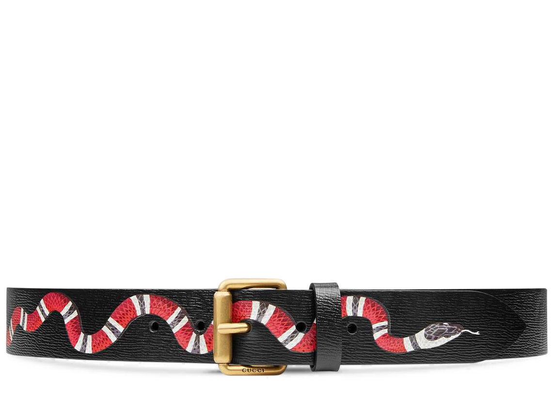 Gucci Belt Kingsnake 1.5W Black in Textured Leather with Antique 