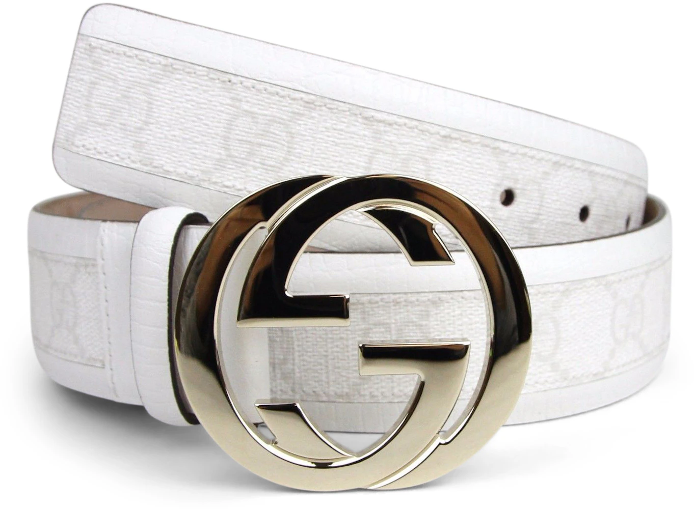 Gucci Belt Monogram GG White/Off White in Canvas Leather with Light  Gold-tone - US