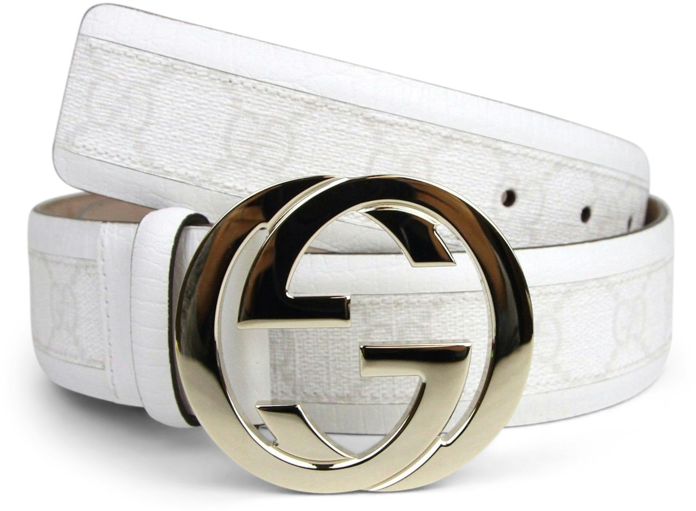 slap af Asser I detaljer Gucci Belt Monogram GG White/Off White in Canvas Leather with Light  Gold-tone