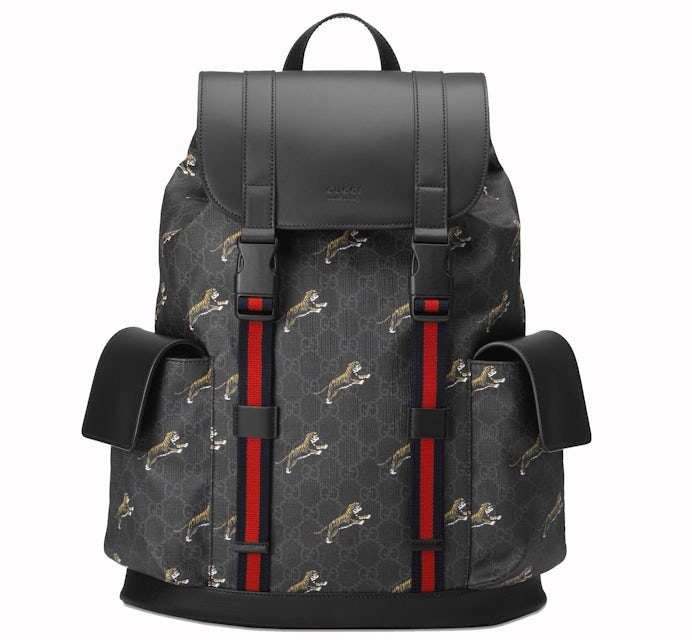 Gucci Bestiary Backpack GG Supreme Tigers Black/Grey in Canvas/Leather with  Palladium-tone - US