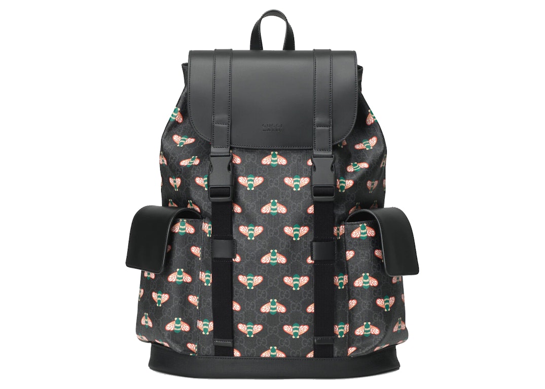 Pre-owned Gucci Bestiary Backpack With Bees Gg Supreme Black