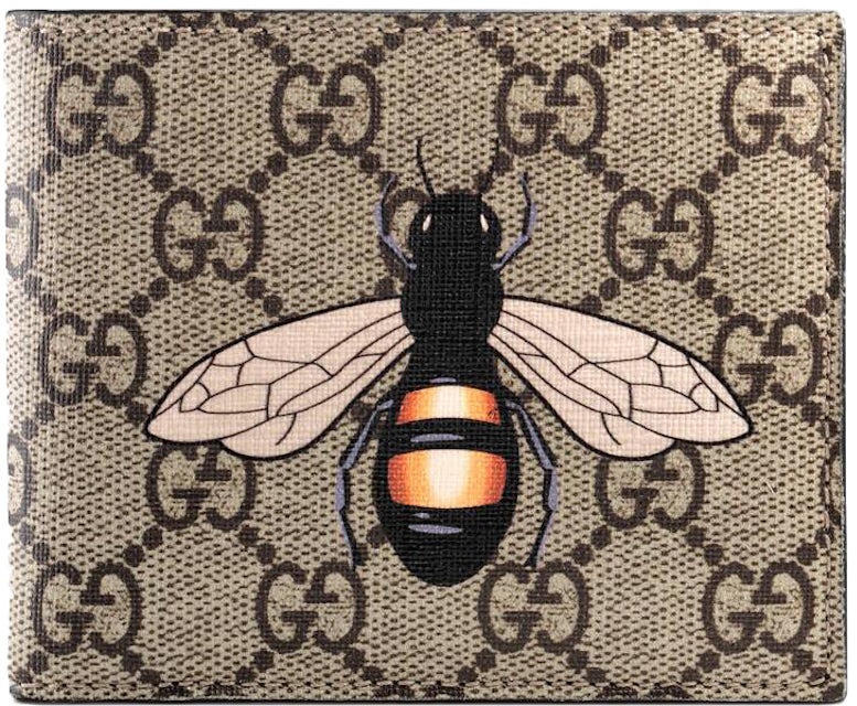 Gucci Bifold Wallet GG Supreme Bee Print (8 Card Slots) Beige