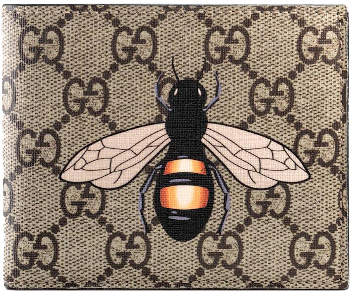 Gucci Bifold Wallet GG Supreme Bee Print (8 Card Slots) Beige/Ebony in Canvas - US