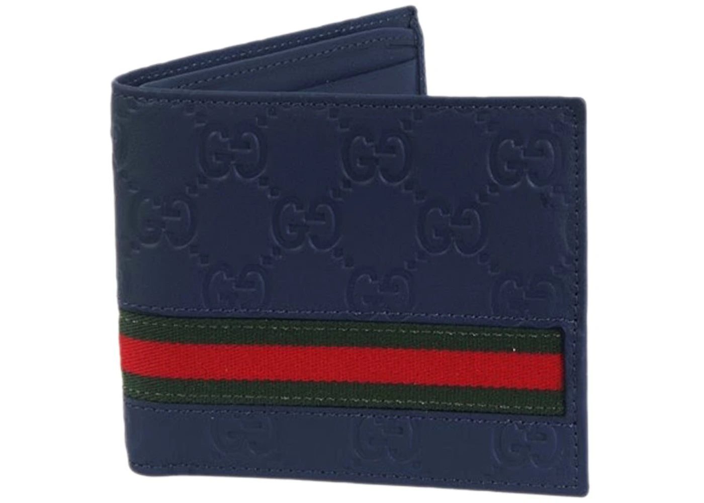 zwanger Verloren Magnetisch Gucci Bifold Wallet Signature Web Blue in Leather - US