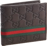 Gucci Signature Green & Red Web Bi-fold Leather Wallet