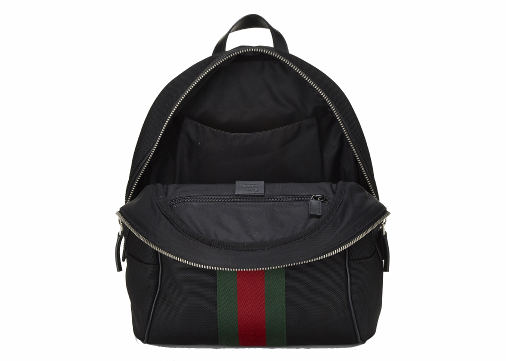 Gucci backpack 2025 black with stripe