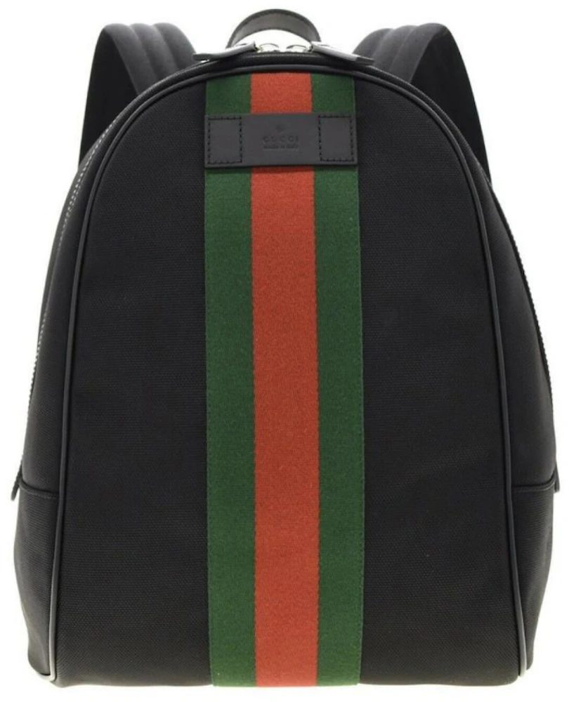 Gucci black logo red striped backpack
