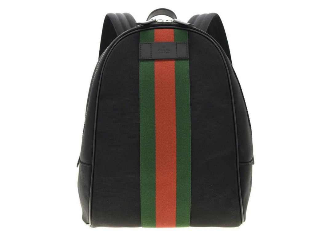 Pre-owned Gucci Black Web Stripe Canvas Backpack Black