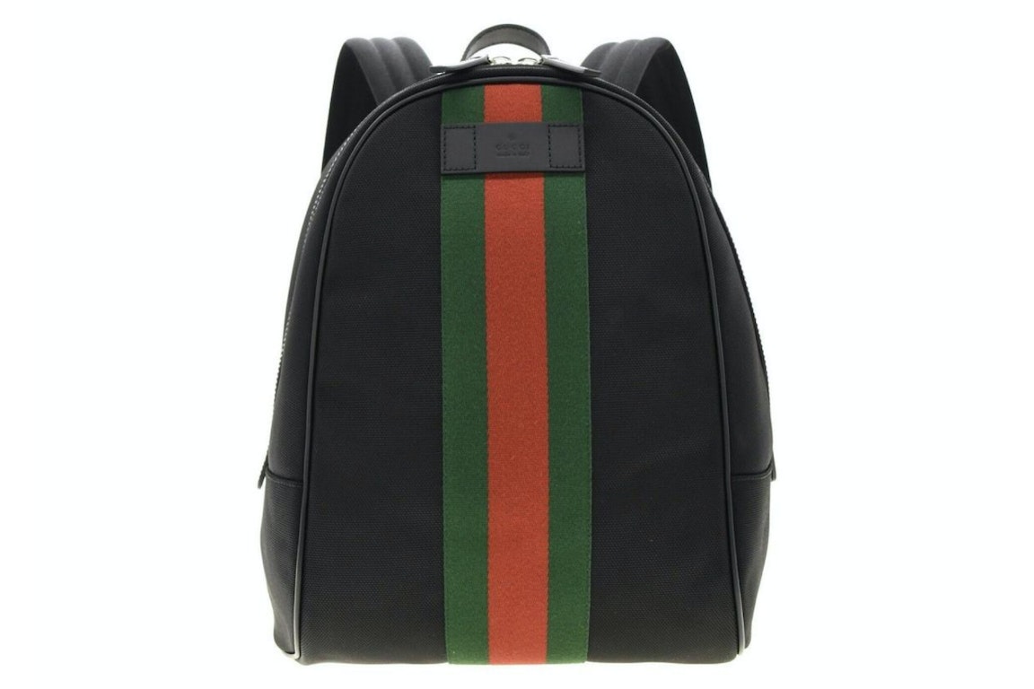 Pre-owned Gucci Black Web Stripe Canvas Backpack Black