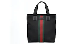 Gucci Black Web Stripe Canvas Tote Bag Black