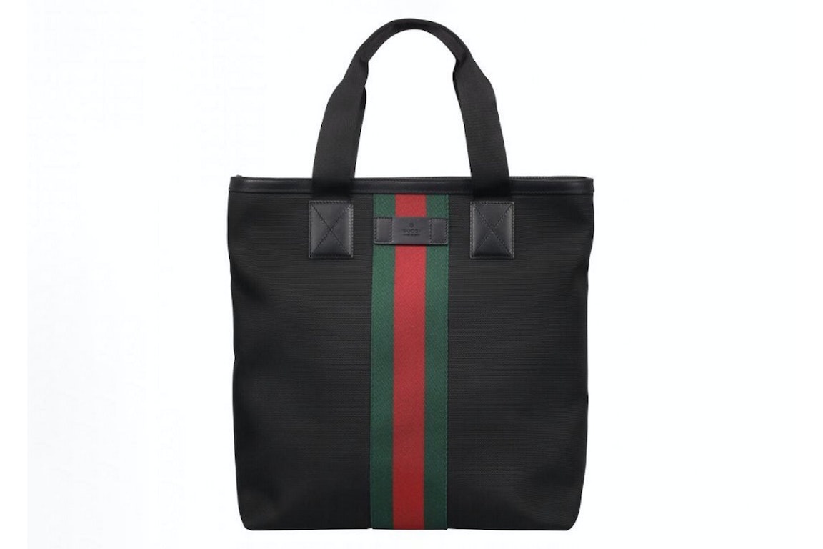 Pre-owned Gucci Black Web Stripe Canvas Tote Bag Black