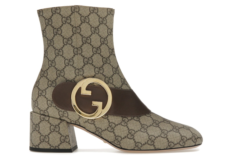 Pre-owned Gucci Women's Blondie Ankle Boot Gg Canvas Sneakers In Beige/ebony/brown In Multi