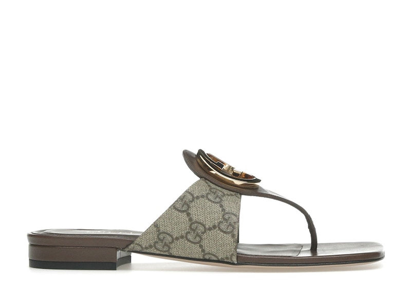 Pre-owned Gucci Blondie Thong Canvas Sandals (women's) Sneakers In Ebony In Black
