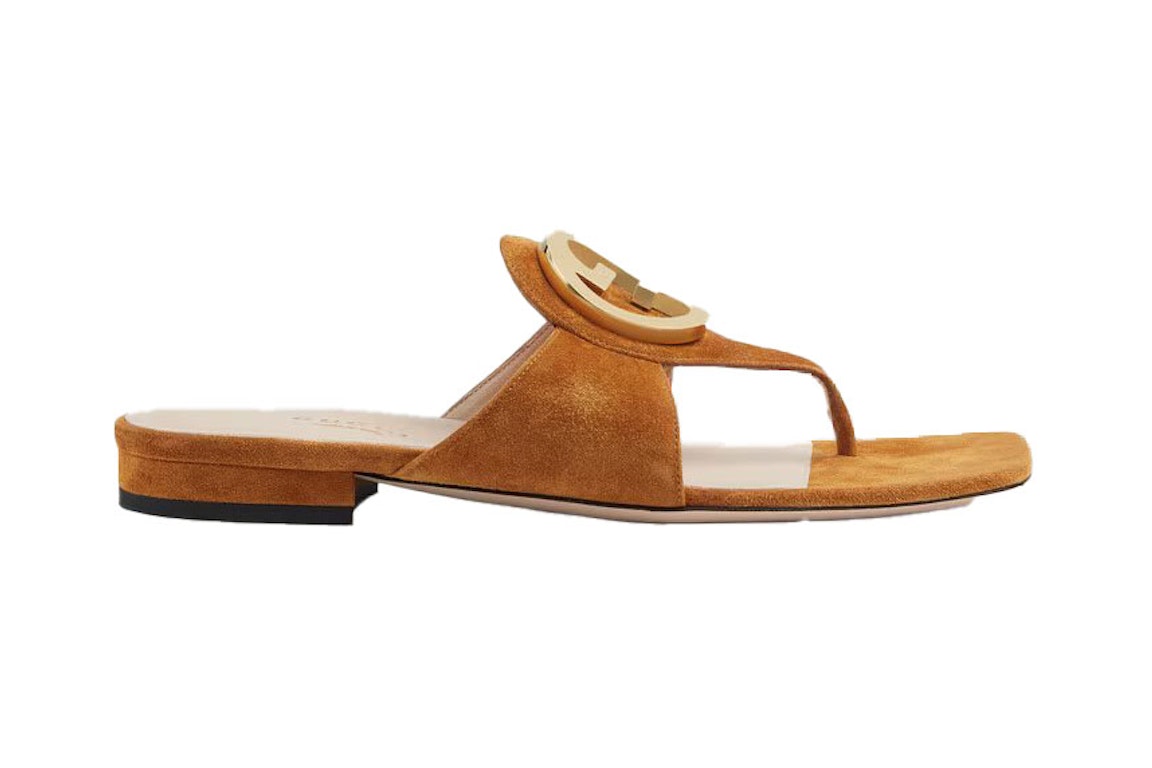 Pre-owned Gucci Blondie Thong Sandal Light Brown Suede