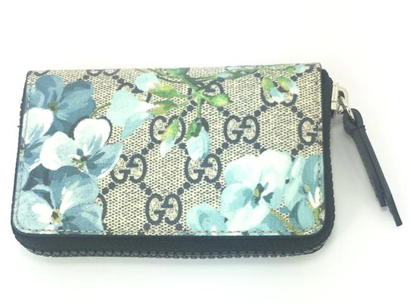 Gucci Zip Pouch GG Blooms Blue/Beige in Coated Canvas with Silver