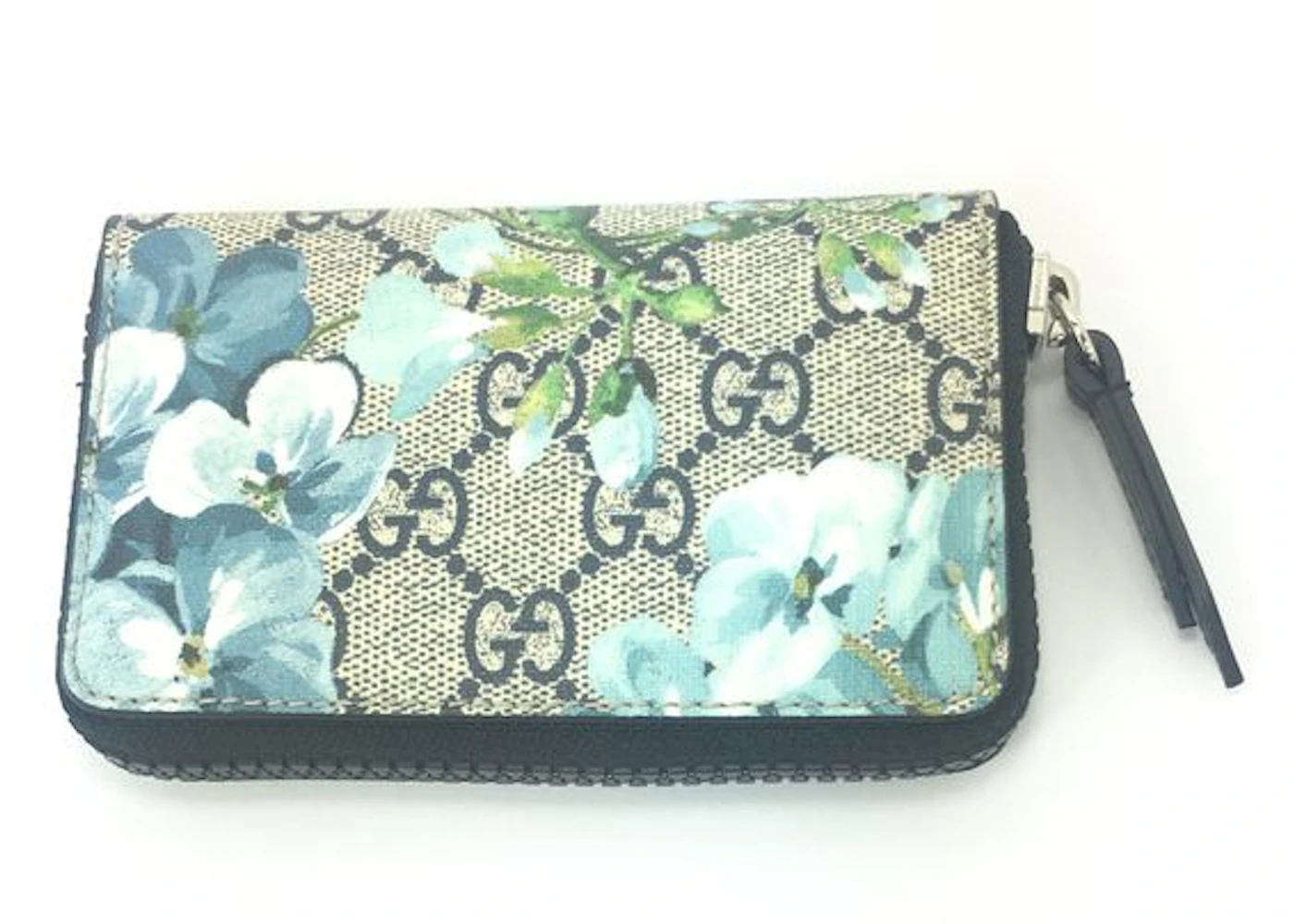 Gucci Zip Pouch GG Blooms Blue/Beige in Coated Canvas with Silver-tone - US