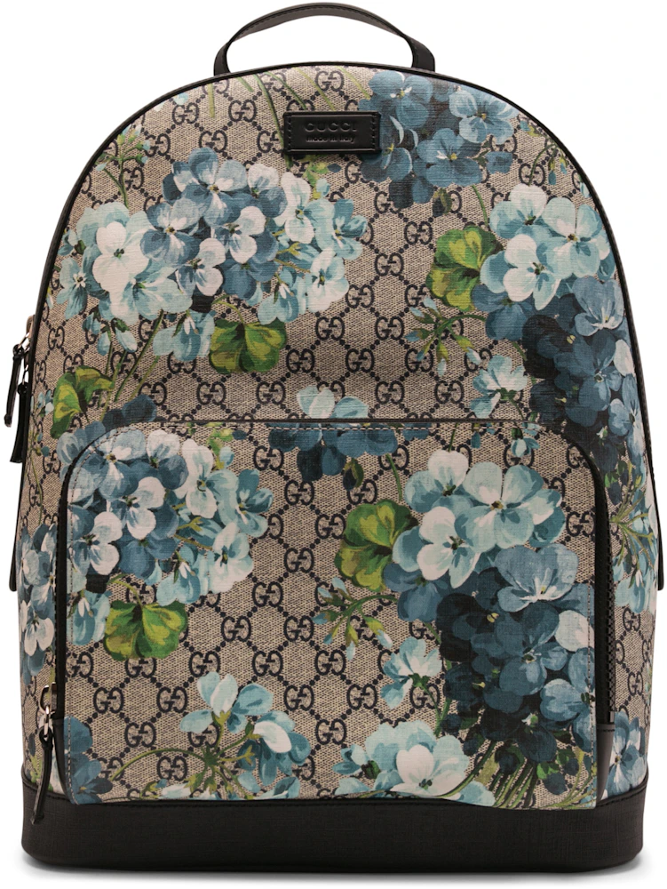 Gucci Backpack GG Supreme Blooms Medium Blue in Coated Canvas with ...