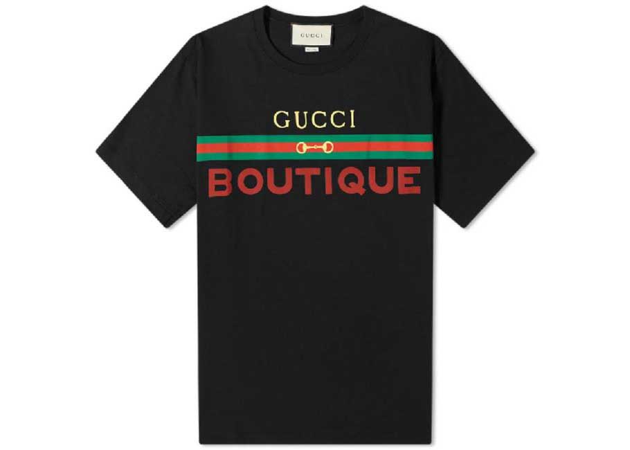 Gucci Boutique Print Cotton T shirt Black