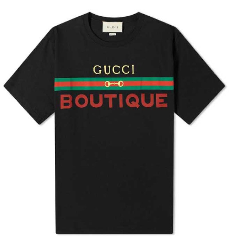 Camiseta Gucci Boutique Print Algodón Negro Hombre US