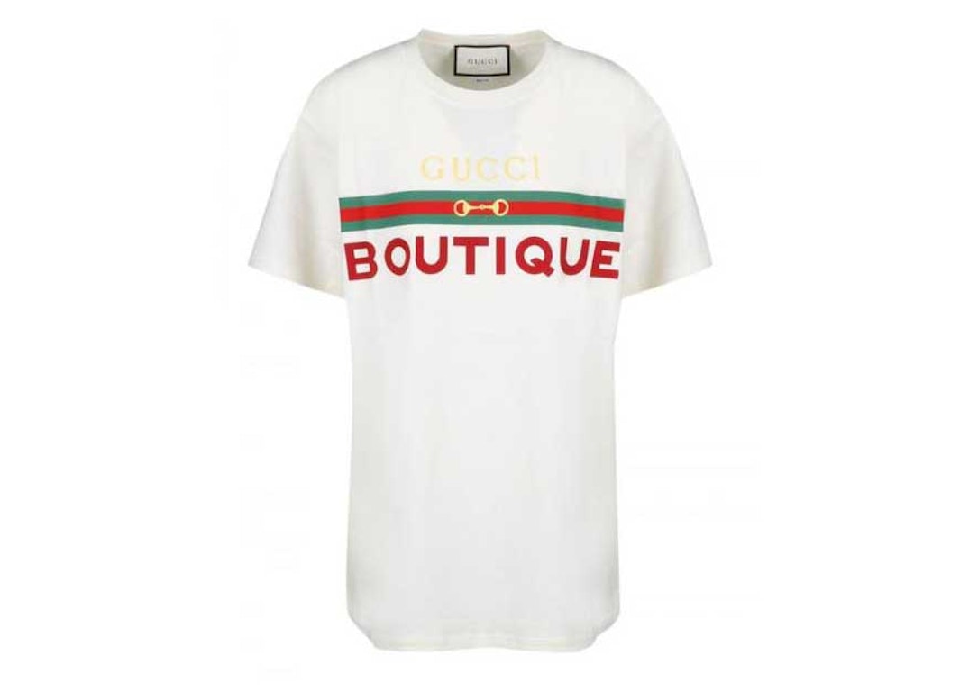 Pre-owned Gucci Boutique Print Cotton T-shirt White