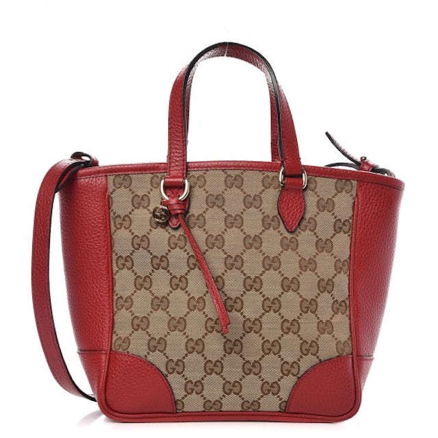 GUCCI Beige GG Monogram Canvas Red Leather Trim & Dual Handle Tote