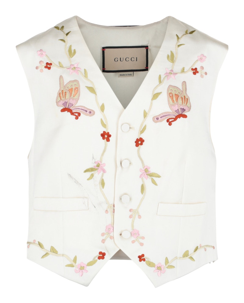 Pre-owned Gucci Men's Butterfly Embroidered Vest In White