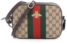 Auth GUCCI Web Bee Crossbody Shoulder Bag Brown/Green/Red Leather - e55103j