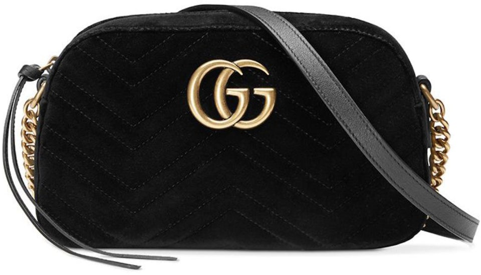 Gucci Camera Bag GG Marmont Velvet Small Black in Velvet with