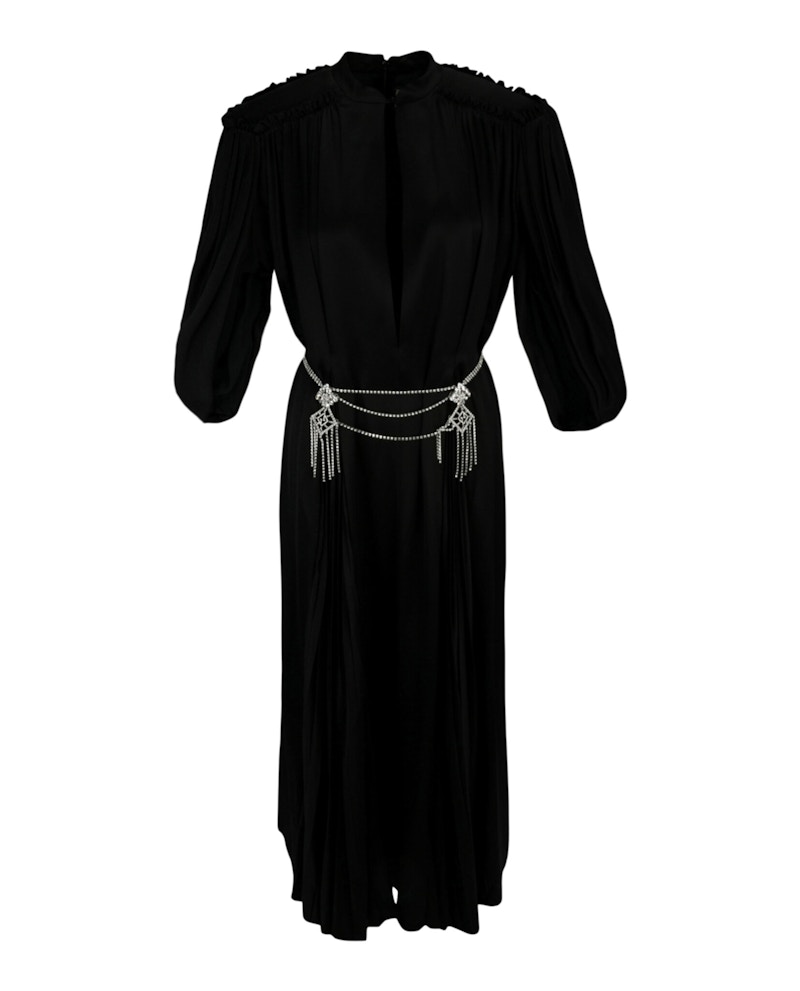 Pre-owned Gucci Women's Cape Sleeve Open Front Crystalembellished Belted Gown In Black