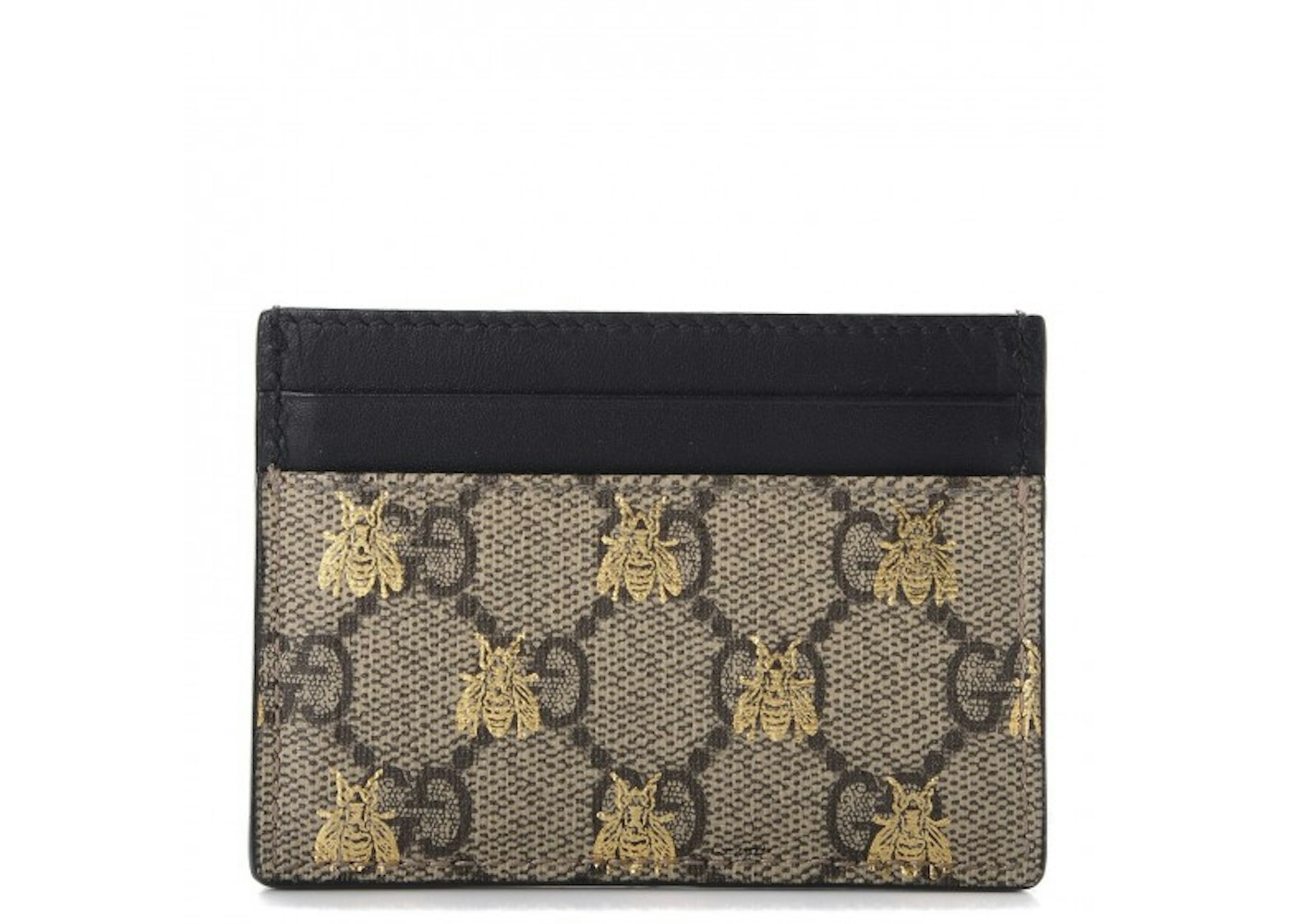 gucci card case gg supreme bee print beige in coated canvas/leather gucci card case gg