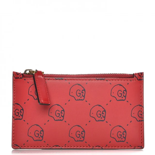 Gucci Card Case GucciGhost Skull Red in Calfskin Leather with Gold-tone ...