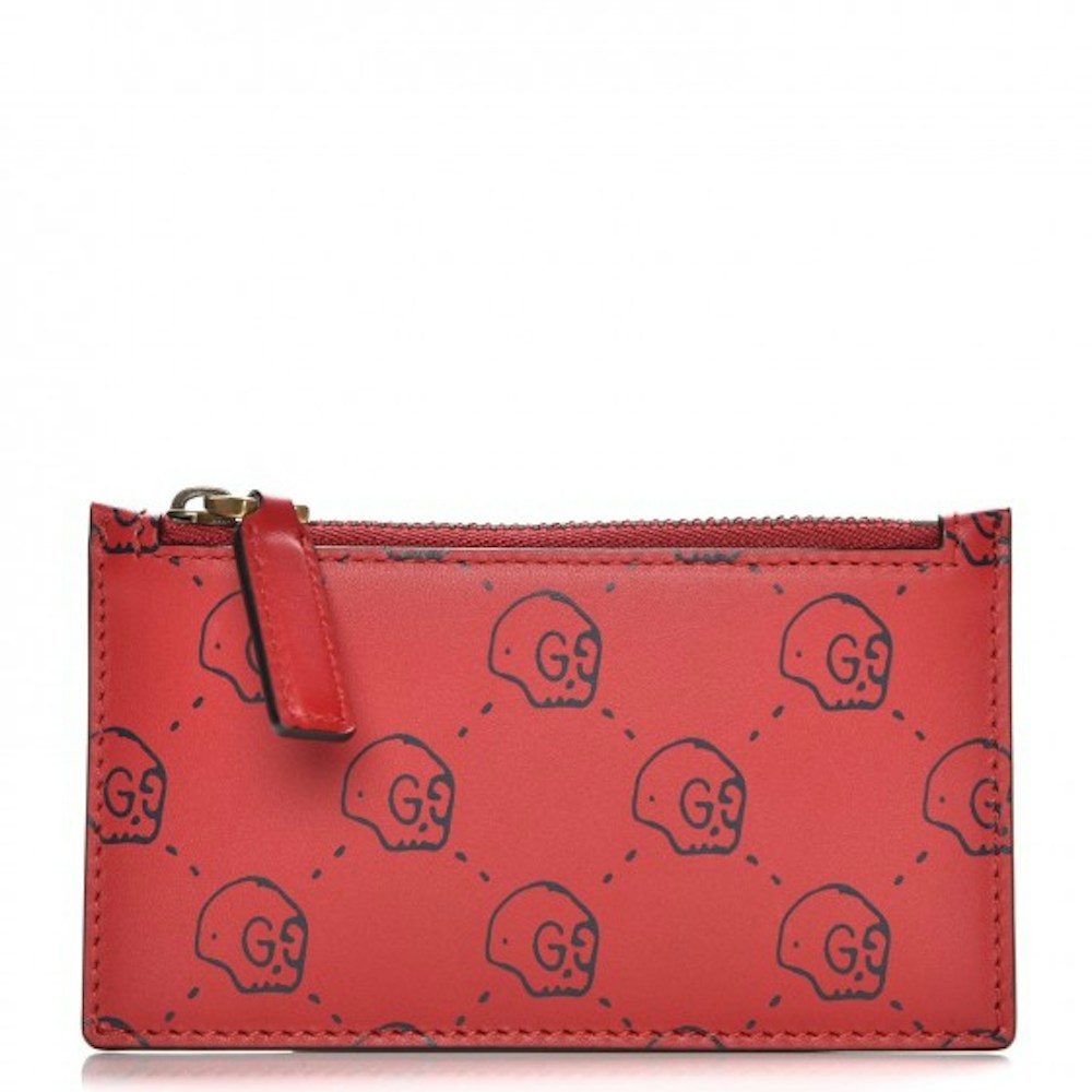 Disciplinære leninismen Forskudssalg Gucci Card Case GucciGhost Skull Red in Calfskin Leather with Gold-tone