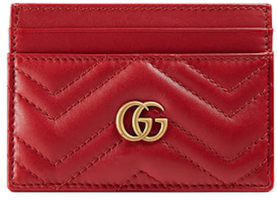 Gucci GG Marmont Card Case Matelasse Hibiscus Red in Calfskin with ...