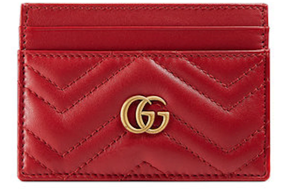 Gucci GG Marmont Card Case Matelasse Hibiscus Red