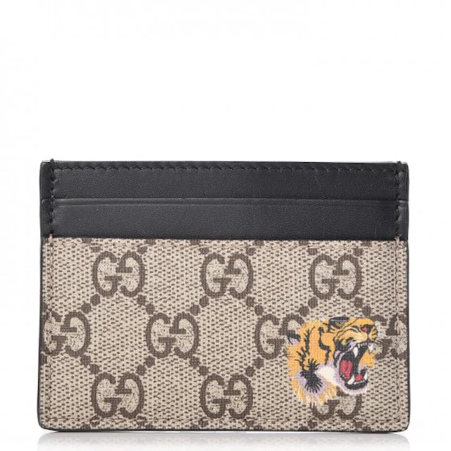 Objector fad at styre Gucci Card Case Monogram GG Tiger Print Black/Beige in Canvas/Leather