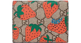 Gucci Card Case Wallet GG Strawberry Beige/Ebony Multicolor